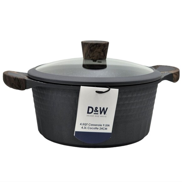 D&W Premium Cookware 9.5in Stock Pot Casserole with Lid Non-stick 4.5QT Black - Picture 14 of 14